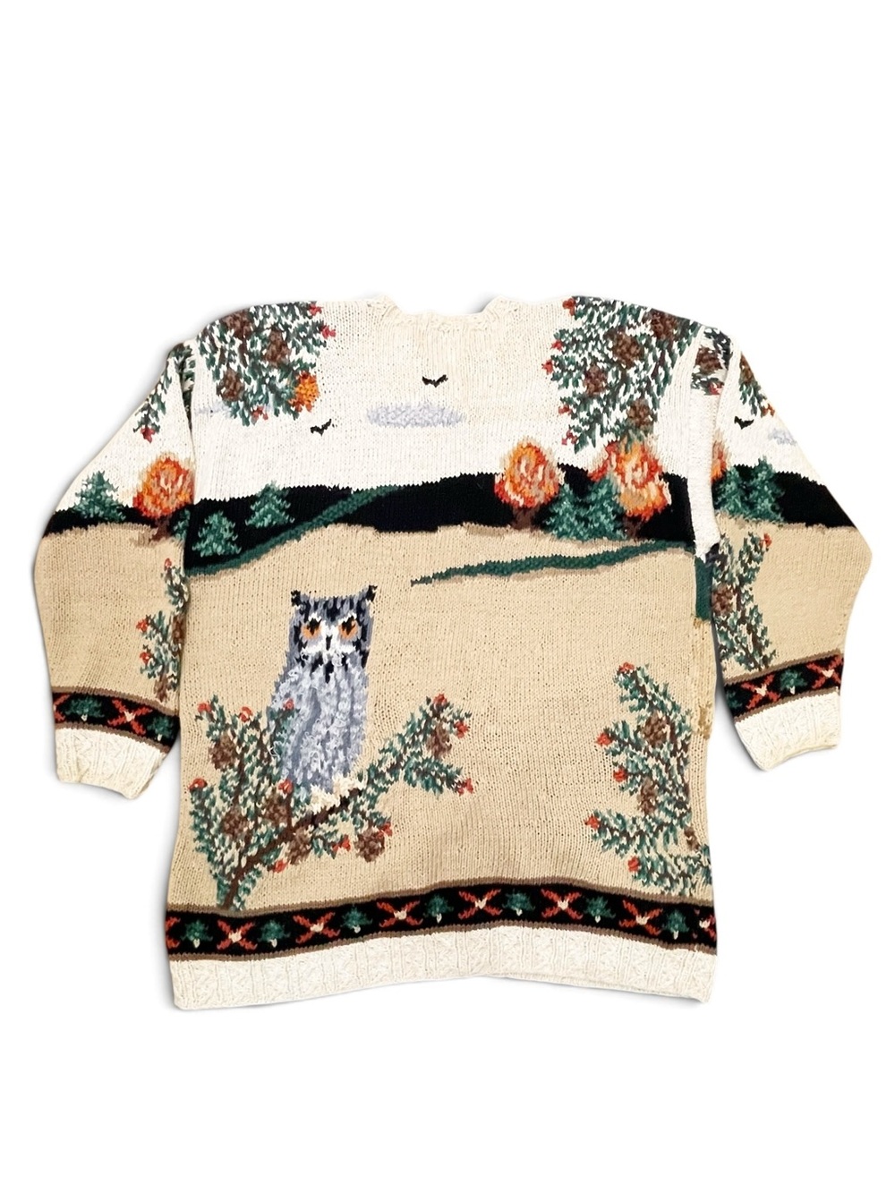 Vintage Northern Isles Hand Knit Cardigan 2X Woodland Deer Owl Novelty Sweater - Picture 3 of 16